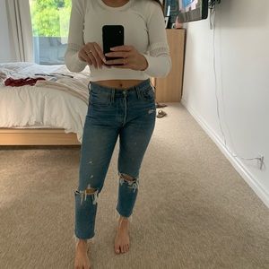 White Textured Cropped Sweater